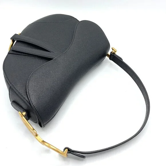 Dior Black Grained GHW Medium Saddle Bag w/ Strap - Picture 8 of 10
